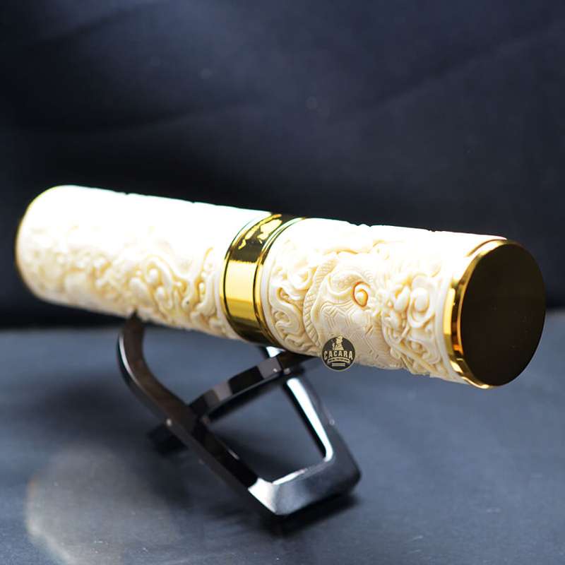 Ống đựng Cigar 1 điếu cao cấp khắc nổi tứ linh OX01