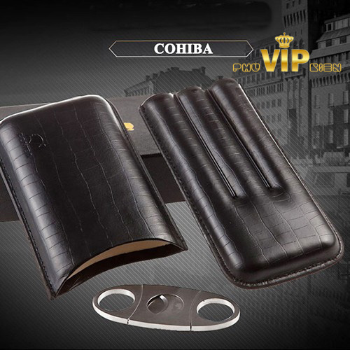 Bao da Cigar 3 điếu kèm dao cắt chính hãng Cohiba BLP307B