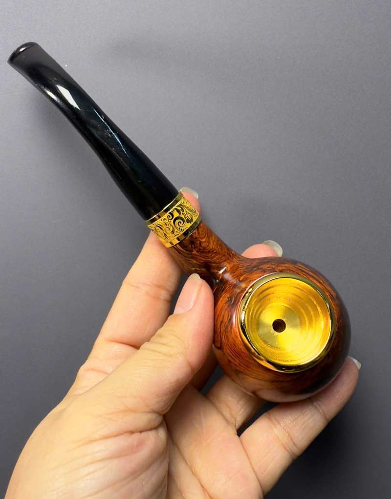 Tẩu cigar gỗ cẩm cán sừng bát đồng mạ vàng free size TS32